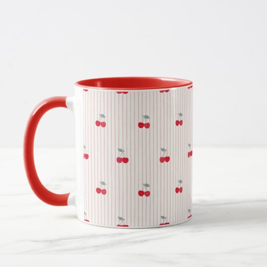 Retro Red Cherry Pattern Sweetheart Glaze Mok (Links)