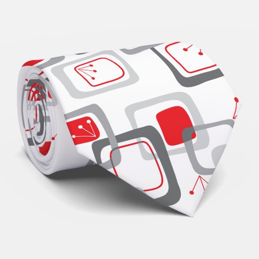 Retro Red Cherry Squares Funky Groovy Pattern Stro Stropdas (Opgerold)