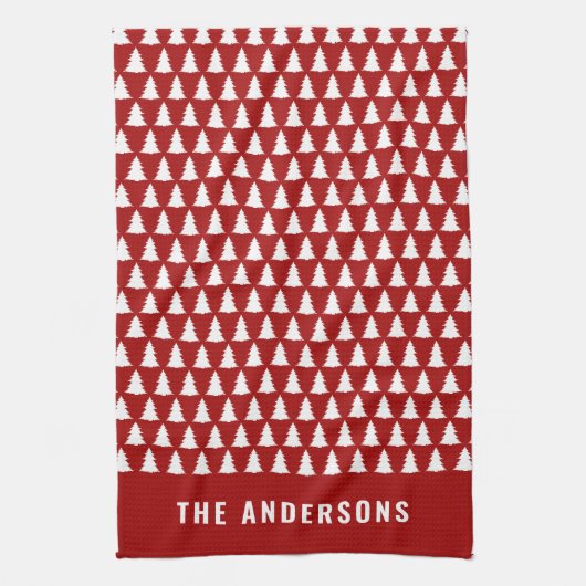 Retro Red Christmas Modern Minimaal Uniek Theedoek (Verticaal)