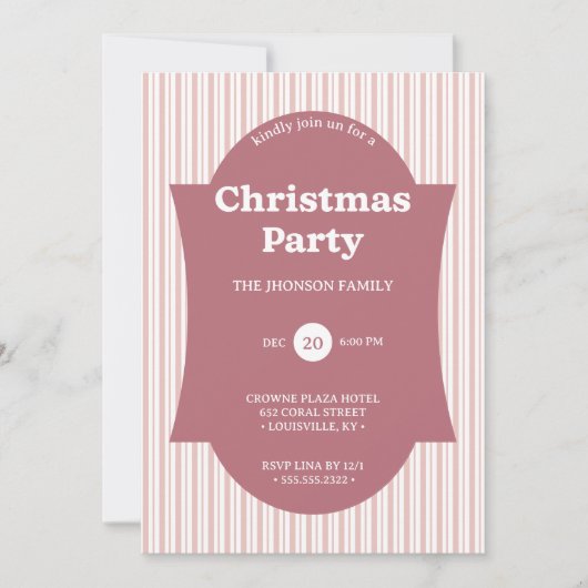 Retro Red Christmas Party Striped Invitation (Devant)