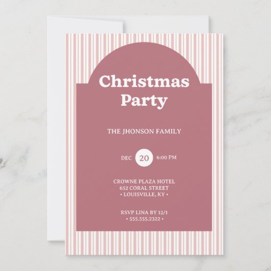 Retro Red Christmas Party Striped Invitation (Devant)