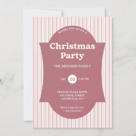 Retro Red Christmas Party Striped Invitation Kaart