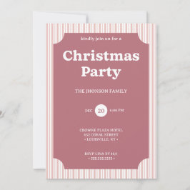 Retro Red Christmas Party Striped Invitation Kaart