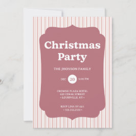 Retro Red Christmas Party Striped Invitation Kaart