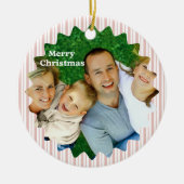 Retro Red Christmas Party Striped Keramisch Ornament (Voorkant)