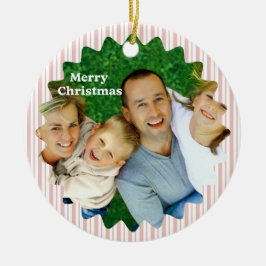 Retro Red Christmas Party Striped  Keramisch Ornament