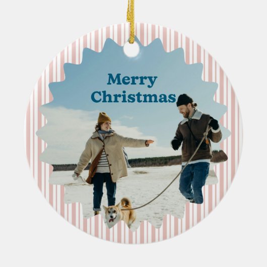 Retro Red Christmas Party Striped Keramisch Ornament (Achterkant)