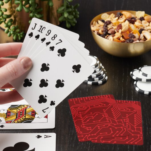 Retro Red Circuit Board Tech Pattern Pokerkaarten (Insitu)