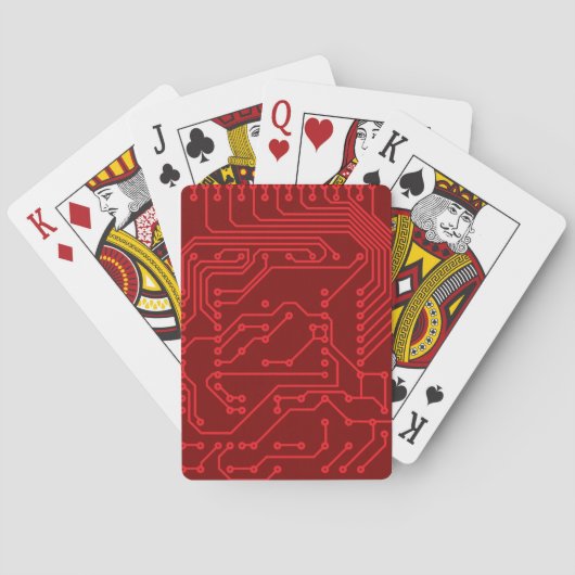 Retro Red Circuit Board Tech Pattern Pokerkaarten (Achterkant)