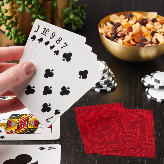 Retro Red Circuit Board Tech Pattern Pokerkaarten