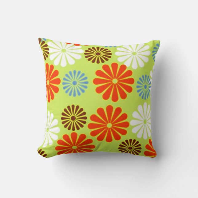 Retro Red Daisy Kussen (Voorkant)