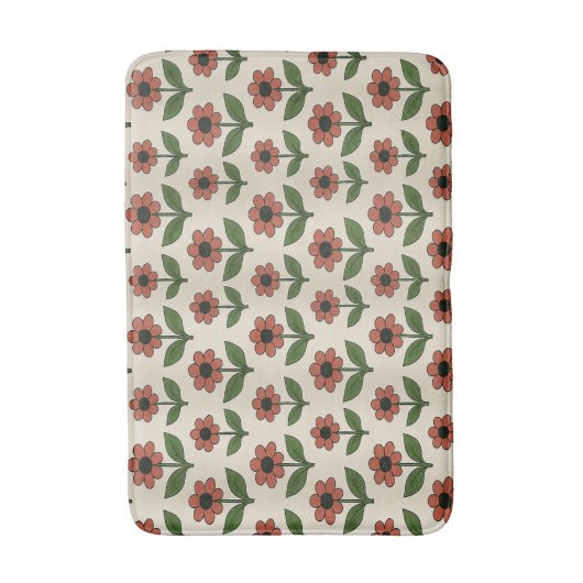 Retro Red Daisy Pattern Badmat (Voorkant Verticaal)