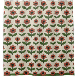 Retro Red Daisy Pattern Douchegordijn