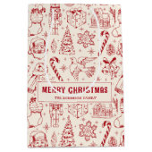 Retro Red Doodle Merry Christmas Medium Cadeauzakje (Voorkant)