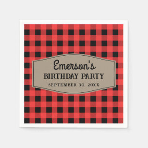 Retro Red en Black Buffalo Plays Pattern Birthday Servet
