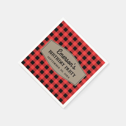 Retro Red en Black Buffalo Plays Pattern Birthday Servet (Hoek)