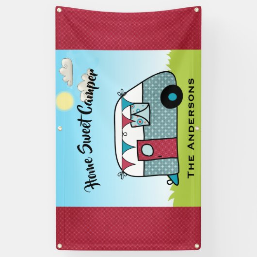 Retro Red en Blauwgroen Camper Banner (Verticaal)