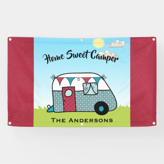 Retro Red en Blauwgroen Camper Banner (Horizontaal)