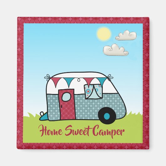 Retro Red en Blauwgroen Camper Magneet (Voorkant)