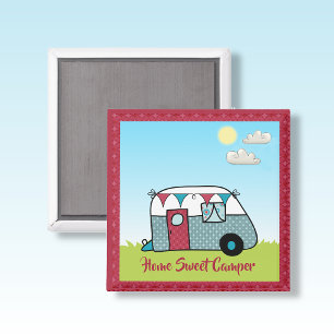 Retro Red en Blauwgroen Camper Magneet