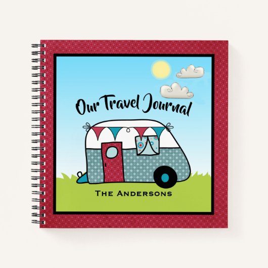 Retro Red en Blauwgroen Camper Notitieboek (Voorkant)