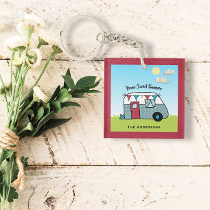 Retro Red en Blauwgroen Camper  Sleutelhanger
