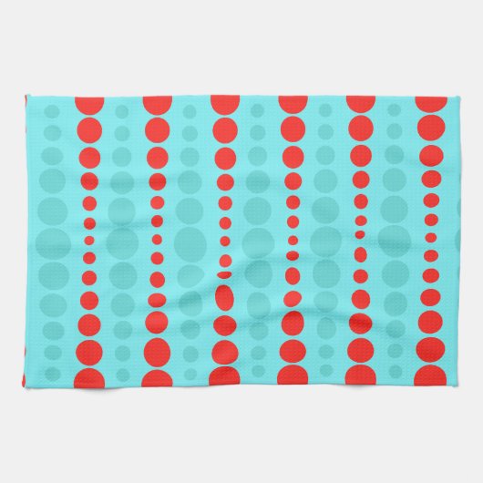 Retro Red en Turquoise Stippen Kitchen Towel Theedoek (Horizontaal)