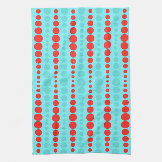 Retro Red en Turquoise Stippen Kitchen Towel Theedoek (Verticaal)