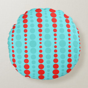 Retro Red en Turquoise Stippen Round Pillow Rond Kussen
