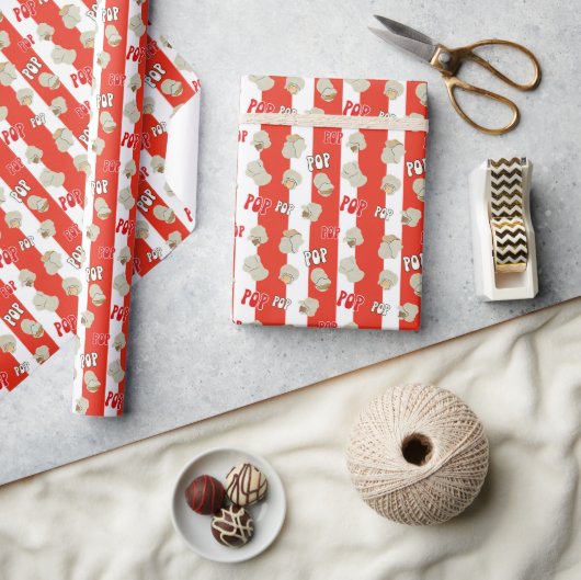 Retro Red en White Striped Popcorn Pattern Cadeaupapier (Crafts)