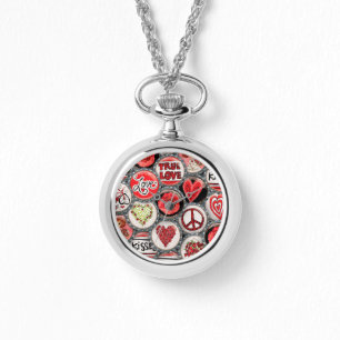 Retro Red Floral Hearts Bottle Pet Valentijnsdag Horloge