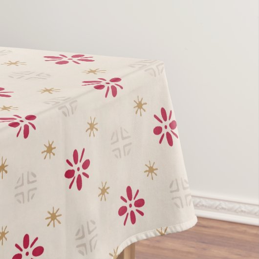 Retro Red Flower Gold Star achtergrond Tafelkleed (Voorbeeld)