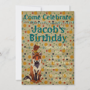 Retro Red Fox & Owl Birthday Invitation Kaart