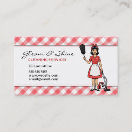Retro Red Gingham Schoonmaakster Lady Service Visitekaartje