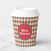 Retro Red Green Harlequin Holiday Papieren Bekers (Voorkant)