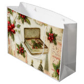 Retro Red Green Holly kerstfeestdag Groot Cadeauzakje (Achterkant Gekanteld)