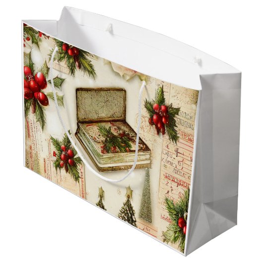 Retro Red Green Holly kerstfeestdag Groot Cadeauzakje (Achterkant Gekanteld)