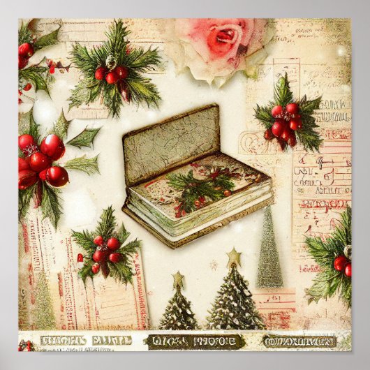 Retro  Red Green Holly kerstfeestdag Poster (Voorkant)