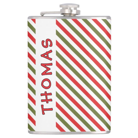 Retro Red Green White Christmas Stripe Pattern  Heupfles (Voorkant)