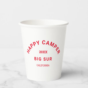 Retro Red Happy Camper Crest Custom Camping Papieren Bekers