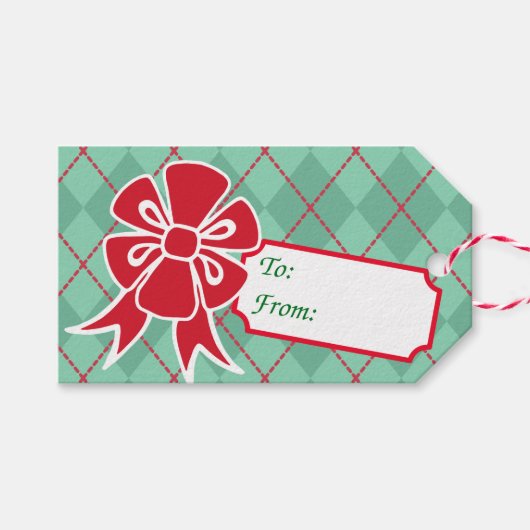 Retro Red Kerstbout Labels Cadeaulabel (Voorkant (Horizontaal))