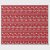 Retro Red Kerstreindester Snowflake Patroon Cadeaupapier (Vlak)