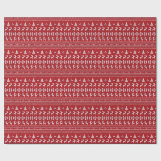 Retro Red Kerstreindester Snowflake Patroon Cadeaupapier (Vlak)