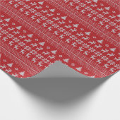 Retro Red Kerstreindester Snowflake Patroon Cadeaupapier (Hoek)