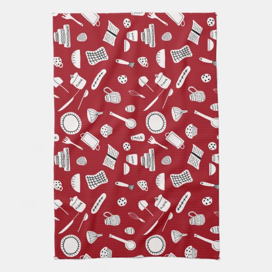 Retro Red Kitchen Theedoek (Verticaal)