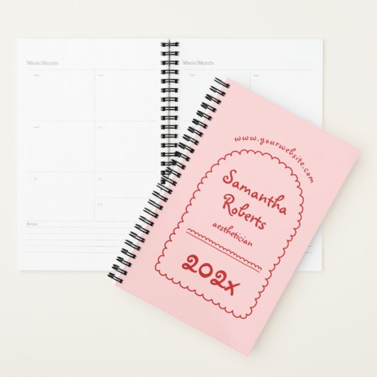 Retro Red & Pink Doodle manuscrit Girly 2026 (Devant avec enveloppe)