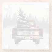 Retro Red Plaid Kersttruck Aangepaste Familienaam Glazen Onderzetter (Achterkant)