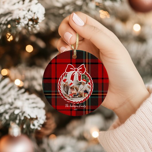 Retro Red Plaid Whimsical Christmas Keramisch Ornament