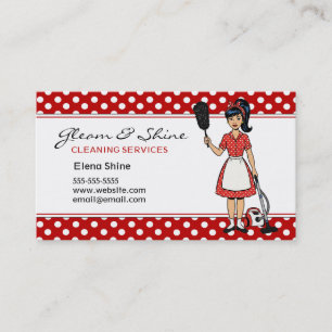 Retro Red Polka Dot Cleaner schoonmaakservice Visitekaartje