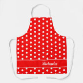 Retro Red Polka Dot Pattern  naam Schort (Voorkant)